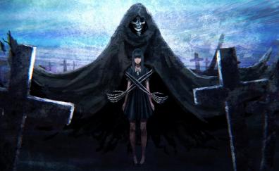Girl and reaper, dark, fantasy