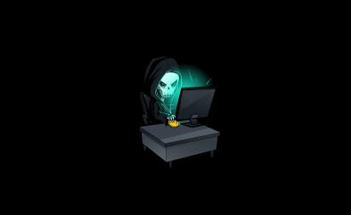 Skull in hood, hacking time, minimal