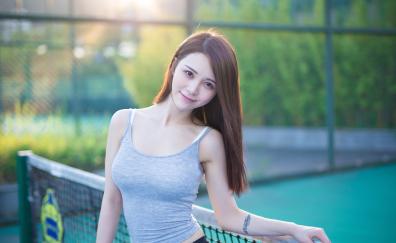 Smile, woman model, Asian, Tennis