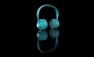 Headphones, music, blue, digital art