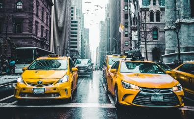 New york, taxi, roads, buildings, city