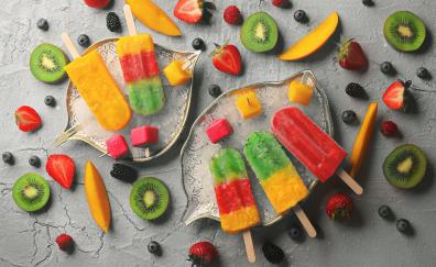 Summer, ice candies and fruits