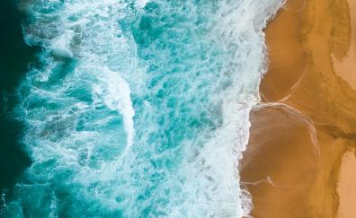 White-bluish sea waves, aerial view