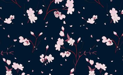 Pink flowers, digital art, pattern, abstract