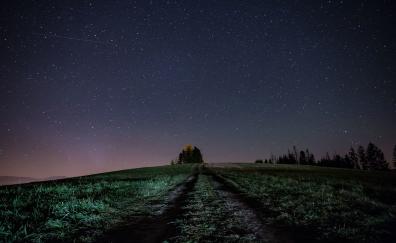 Road, farms, night out, sky