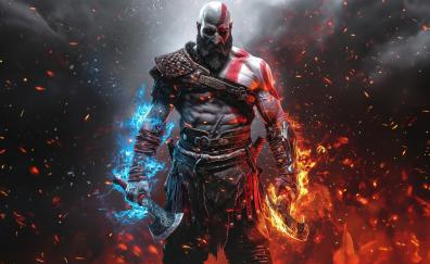 Kratos in action, warrior from God of War, 2024