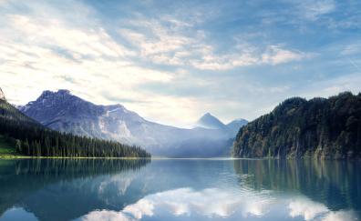 Lake, nature, mountains, forest, sky, trees