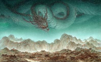 Dragon in sky, AI art, fantasy