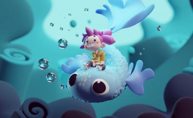 Underwater, child and fish, artwork