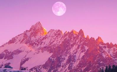 Full moon, mountain range, peaks