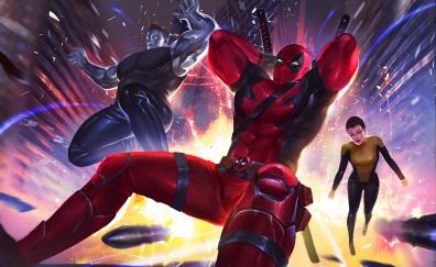 Deadpool, colossus, teenage warhead, artwork, mavels' superhero