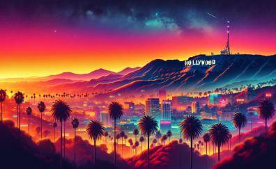 Hollywood's sunset vibes, city, artwork