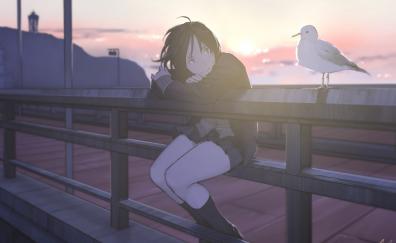 Gull, anime girl, outdoor