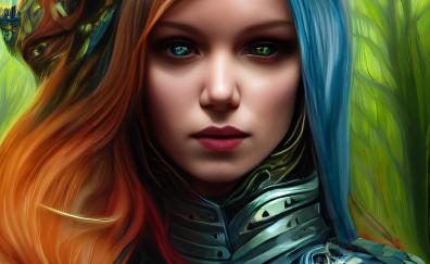 Redhead, woman, colored eyes, fantasy girl