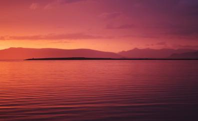Lake, calm lake, sunset, nature