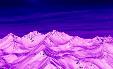 Pink mountains, peaks, glacier, aerial view