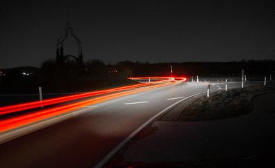 Light trails, long exposure, highway, road, night