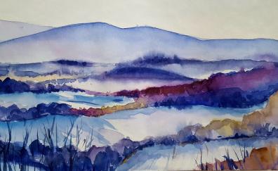 Horizon, landscape, watercolor, art