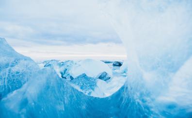 Sea water, blue, snow, glacier, close up