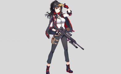 Anime girl, soldier, with gun, minimal