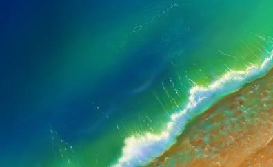 Green ocean, sea waves, aerial view, beach