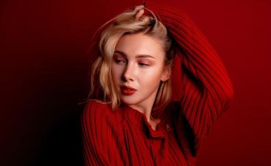 Red sweater, blonde, woman
