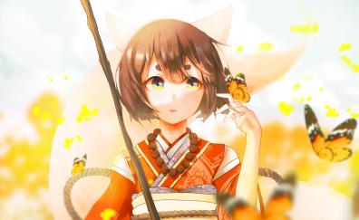 Cute, anime girl, yellow eyes, outdoor, meadow