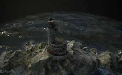 Artwork, coast, lighthouse