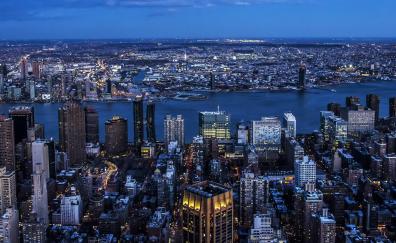 Panoramic, buildings, city, dawn, night, new york