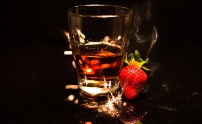 Strawberry and drink, glass, portrait