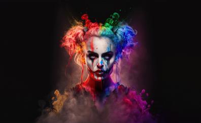 Harley Quinn, colorful face, fan art