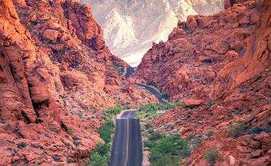 Road, highway, valley of fire, rocky valley