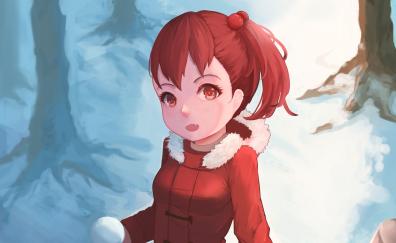 Winter, anime girl, outdoor play, original, art