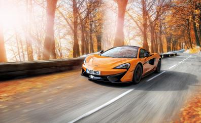 Orange, McLaren 570s, sports car, on-road