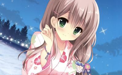 Cute anime girl, outdoor, green eyes