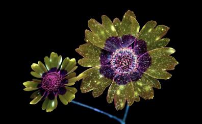 Digital art of flower, golden glitter and shine