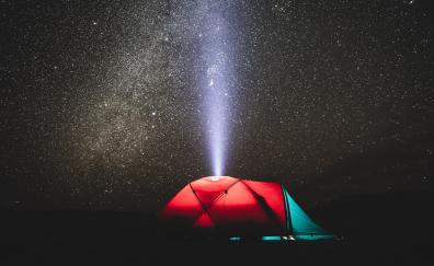 Night out, camp tent, dark sky