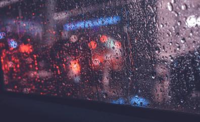 Window, raindrops, bokeh