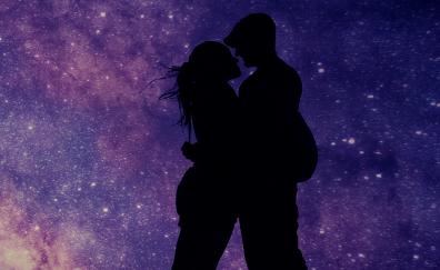 Couple, romantic night, love, silhouette, art