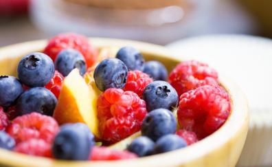 Fruits bowl, raspberry, blueberry