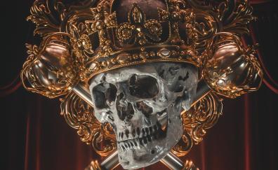 Crown on skull, golden crown, head