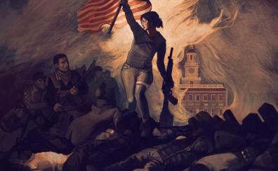 Homefront: the revolution, girl soldier with flag
