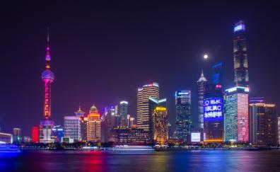 Shanghai, cityscape, night, beautiful, buildings