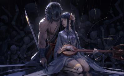 Woman and warrior, artwork, fantasy, anime