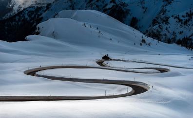 Road, turns, winter, snow layer