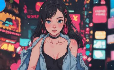 Cute urban teen girl, art, anime
