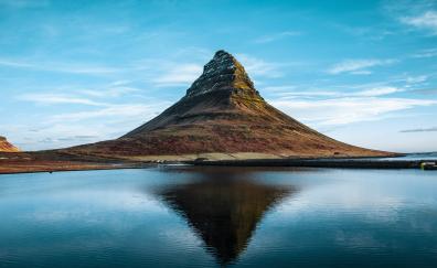 Nature, Kirkjufell, cliff, lake, reflections, Iceland