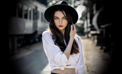 Portrait, woman model, black hat