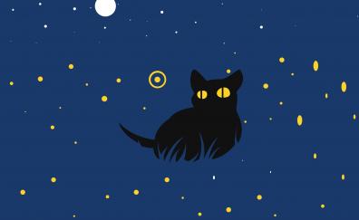 Cute, black cat, minimal art