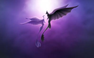 Toothless and light fury, romantic, love, Dragons